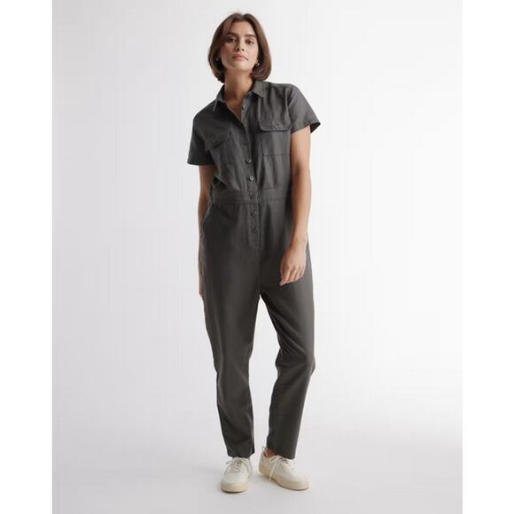 Quince Cotton Linen Twill Short Sleeve Coverall Jumpsuit Charcoal Size XS NWT - Picture 1 of 7